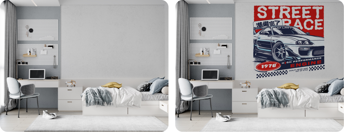Teen Room Wall Graphic | Concrete Street Racing Feature Mural